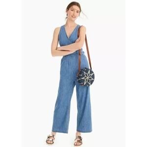 J.Crew Point Sur Wide Leg Jumpsuit Womens 8 Blue Denim V-Neck Sleeveless Classic